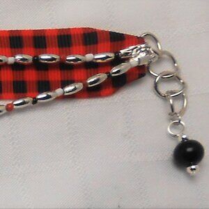 No635 Statement handmade 3 rows choker necklace with patterned ribbo